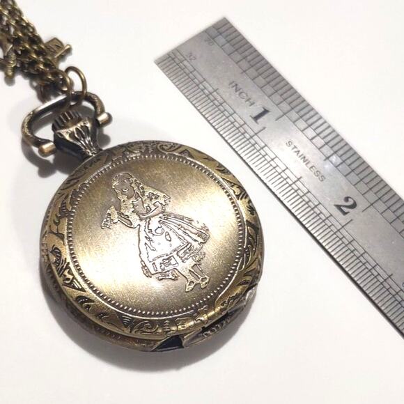 Alice In Wonderland Bronze Pocket Watch With Charms Christmas Birthday Gift New! - Picture 1 of 6